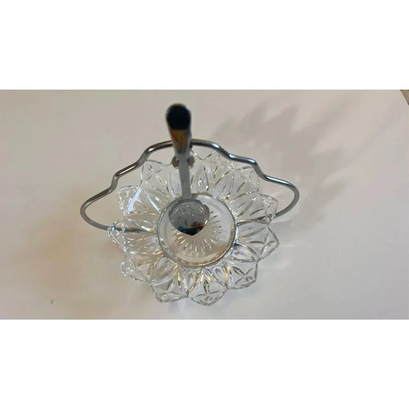 VTG Condiment candy Server 3 pc. Set Holder, Spoon, and Glass Dish Chrome Sheffi - Picture 5 of 11